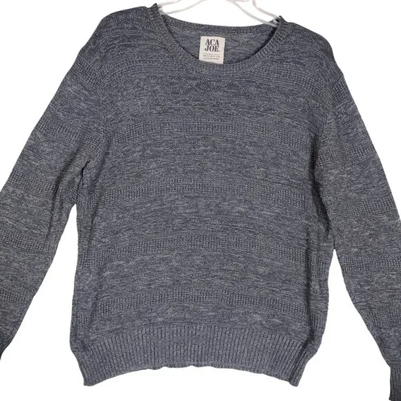 VTG ACA JOE Knitted Pullover Crewneck Sweater Size Large Steel Blue 100% Cotton - Picture 5 of 8
